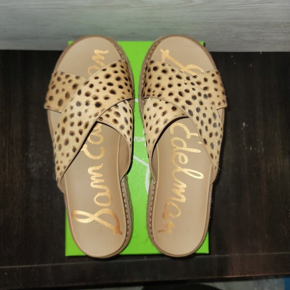 Sam Edelman Leopard Print Espadrille Platform Slide Sandals - Tan/Black - Picture 7 of 13